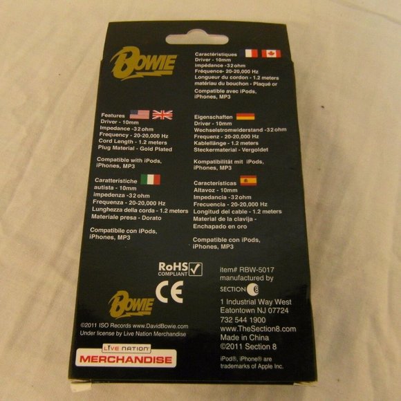 NEW DAVID BOWIE EAR BUD HEADPHONES NM 00439 - Picture 7 of 12